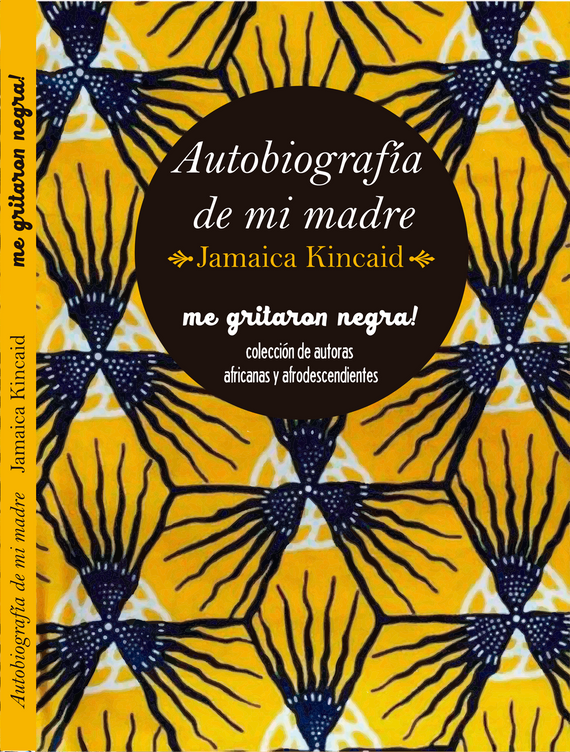 textura y motivos de telas africana en amarillo blanco y azul, detrás del título.